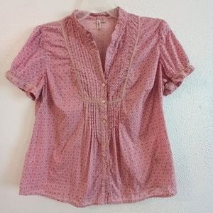 St. John's Bay Women's Pink Crochet Detail Button Down Shirt 100% Cotton Size XL